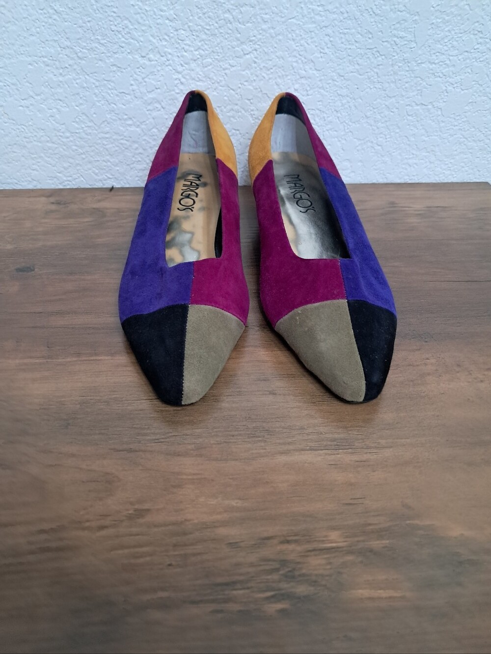 Vintage 80's Margo's Suede Heels Vibrant Colorful Patchwork Colorblock Retro